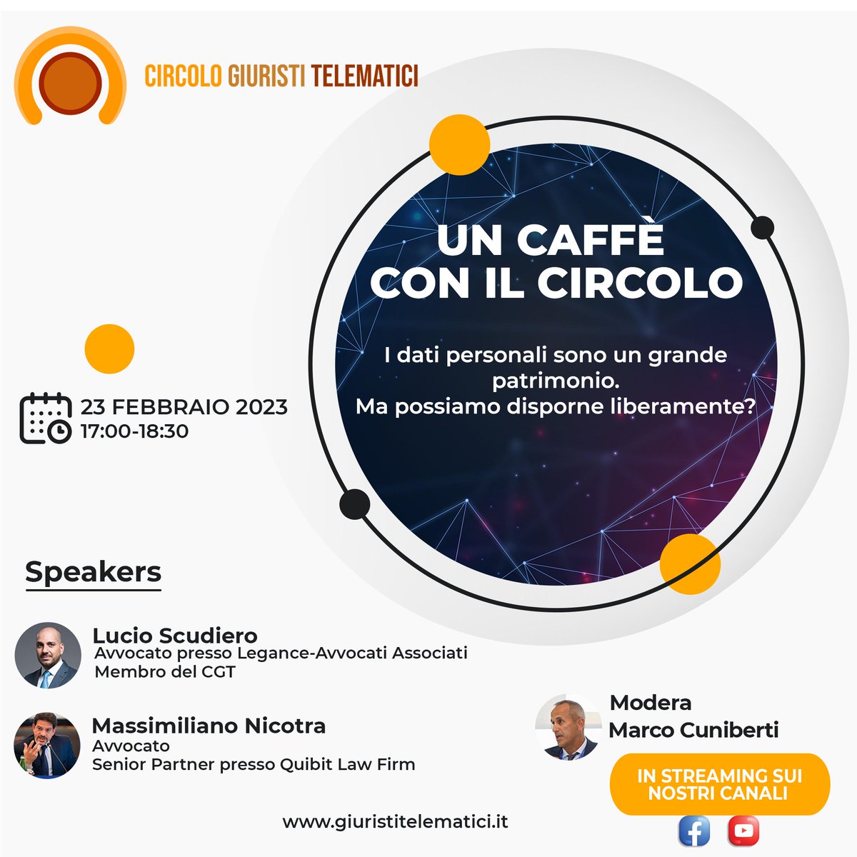 CircoloGT's tweet photo. Un caffè con il Circolo: I dati personali sono un grande patrimonio. Ma possiamo disporne liberamente? Con @marcocuniberti @Antigrazioso @avvmax70  https://t.co/EN6A6kQGsM https://t.co/fokg4e3sOP