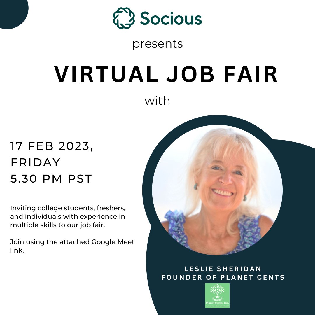 SociousDAO's tweet image. Join us on 17th February 2023 as we host the organization, Planet Cents on our LIVE Job Fair at 5.30 PM PST. Don't miss this great opportunity to meet and potentially work with Planet Cents, learn, and grow! To attend the fair, click here-bit.ly/3k4d8Y2 #jobfair #socious