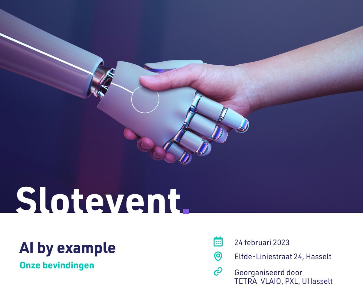 aibyexample's tweet image. AI by example onderzocht hoe je met AI data-driven beslissingen neemt🧠. Het resultaat? Dat lichten we toe op 24/2.🙌 Laat je inspireren door onze gastsprekers en ontdek de toekomst van AI.🦾 

 Inschrijven via bit.ly/3Ec6c1R

@VLAIO_be @HogeschoolPXL @uhasselt