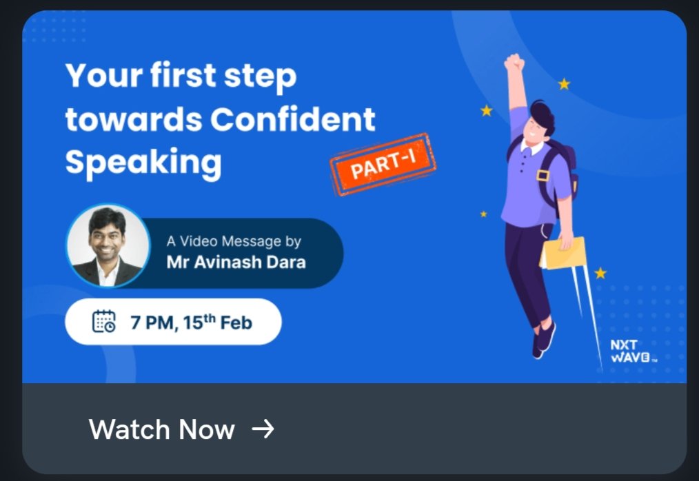 sohel_mohammed2's tweet image. hi friends
Your first step towards confident speaking part 1 
#ccbp
#nxtwave
#rahulattuluri sir
#tech
#ccbpan
#completed