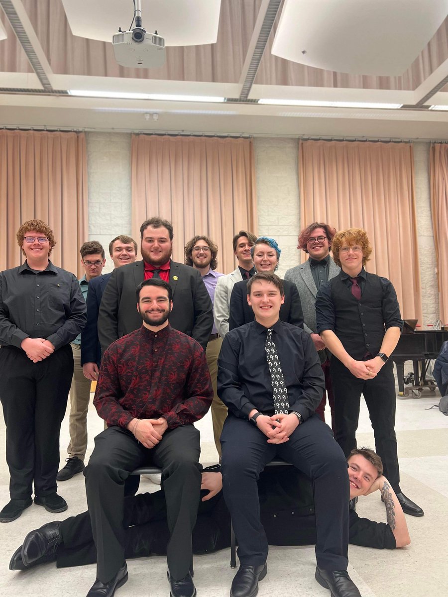 The Nu Pi Chapter welcomes two probationary members: TJ Sheridan (seated left) and Jack Reynolds (seated right).  They held their Pinning Ceremony this past Tuesday and we are excited to see what they bring to the Sinfonia!