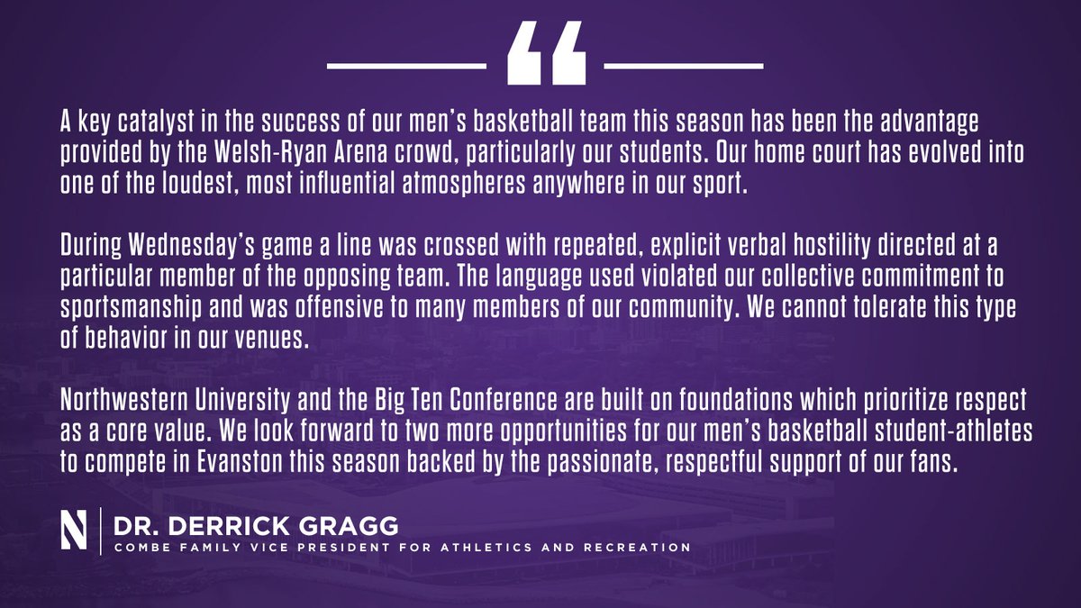 .@NorthwesternU and the @BigTen are built on foundations which prioritize respect as a core value. #GoCats | @DrDerrickGragg