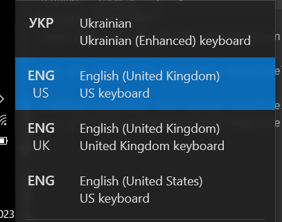 Дякую, віндовс. А можна ще, будь ласка, ось цей варіант:

English (United States) 
United Kingdom keyboard?