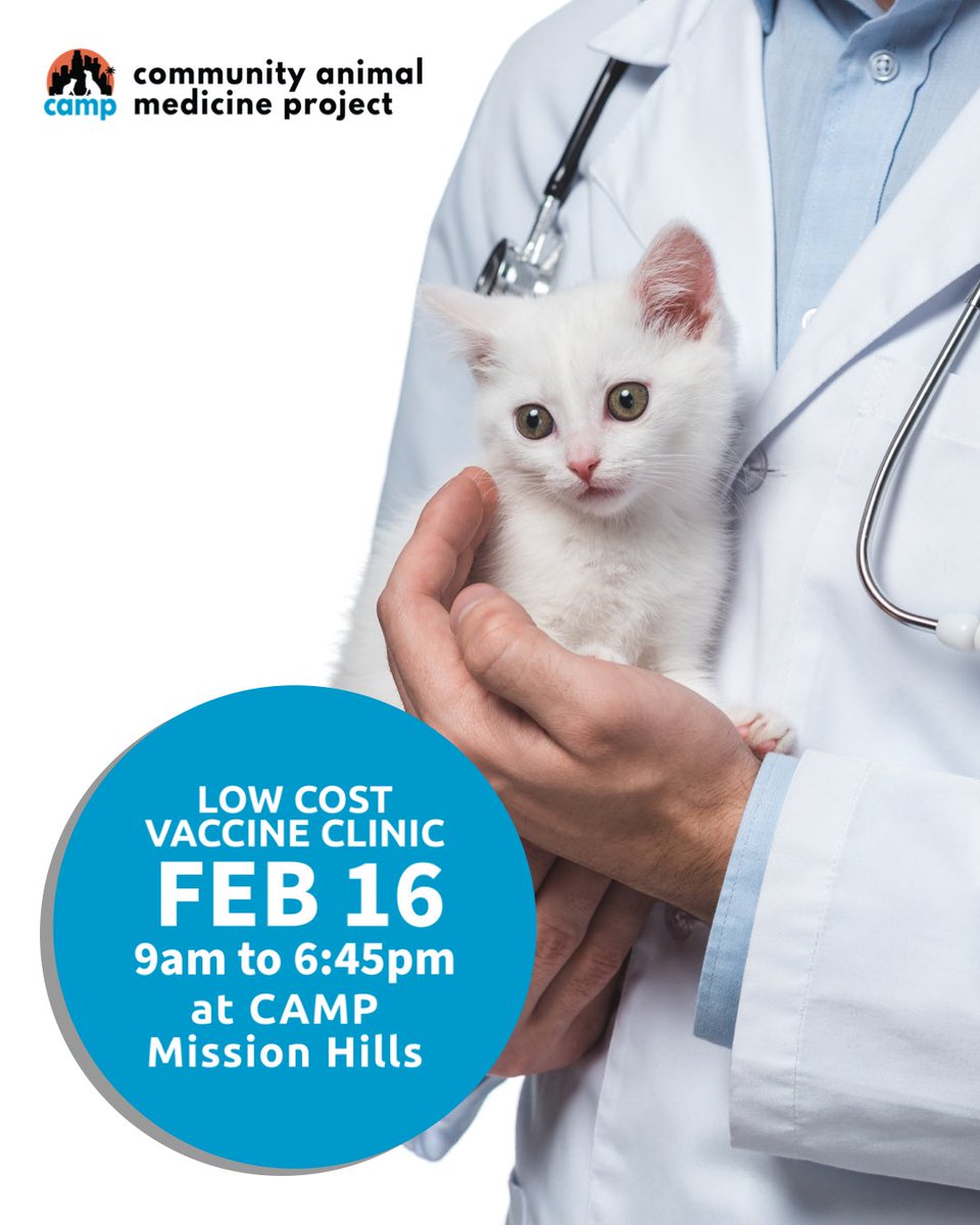 🚨🗣OPEN FOR EXTENDED HOURS! CAMP Mission Hills and CAMP Los Angeles are open for extended hours today for low cost cat and dog vaccines, deworming, flea/tick treatment nail trims, and microchips. All cats must be in a carrier and all dogs on a leash. NO APPOINTMENTS NECESSARY!