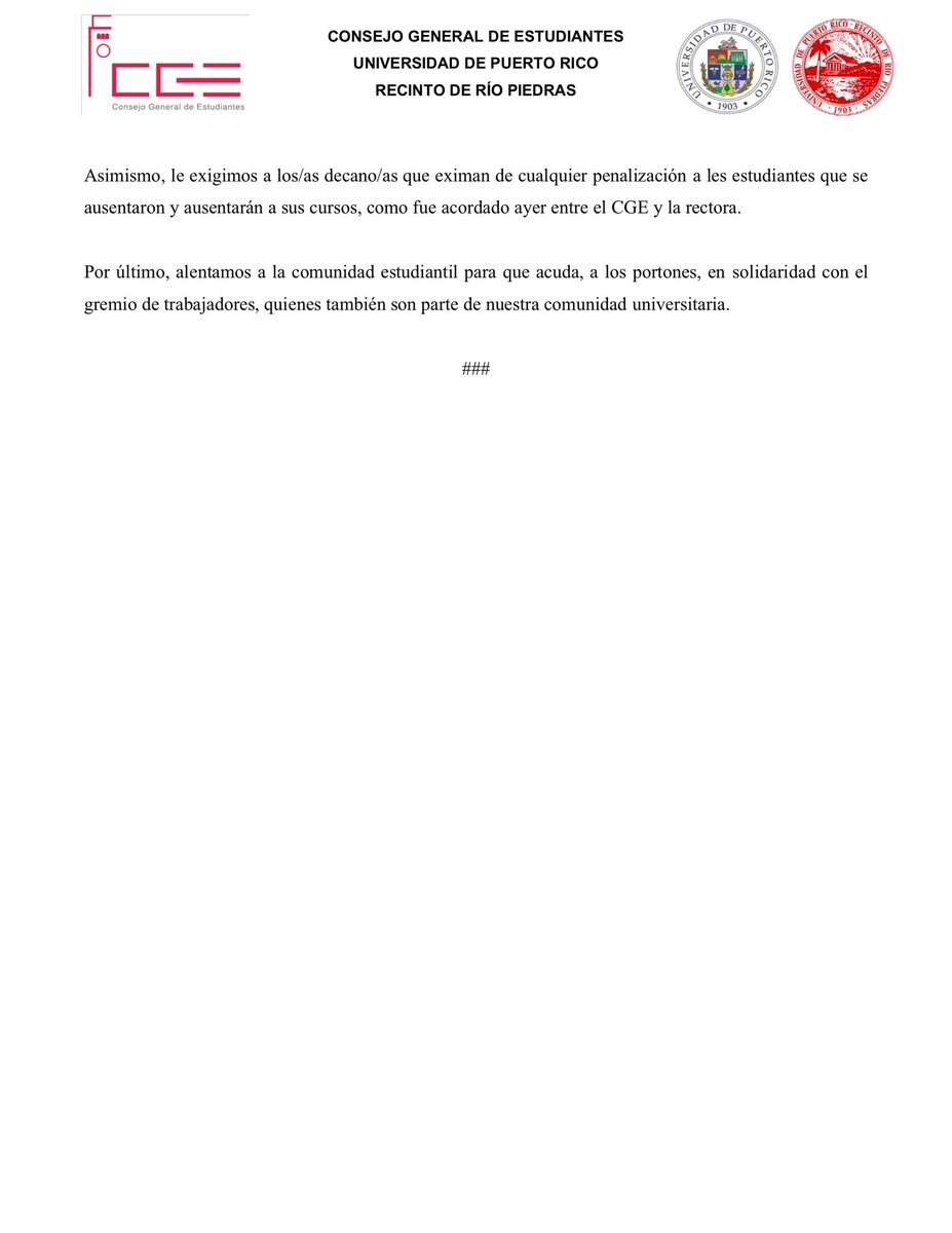 cgeuprrp's tweet photo. [Comunicado de Prensa]

El Consejo General de Estudiantes repudia las directrices del presidente de la Universidad de Puerto Rico https://t.co/tfNjshKXHh