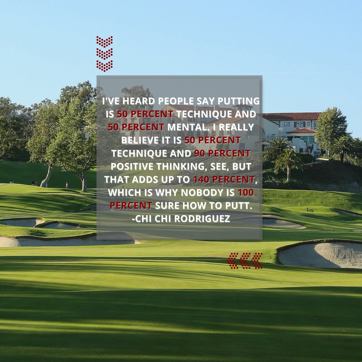 BloodlineGolf's tweet photo. Weekly Quote
"I've heard people say putting is 50 percent technique and 50 percent mental. I really believe it is 50 percent technique and 90 percent positive thinking, see, but that adds up to 140 percent, which is why nobody is 100 percent sure how to putt." - Chi Chi Rodriguez https://t.co/13TWpzqiND