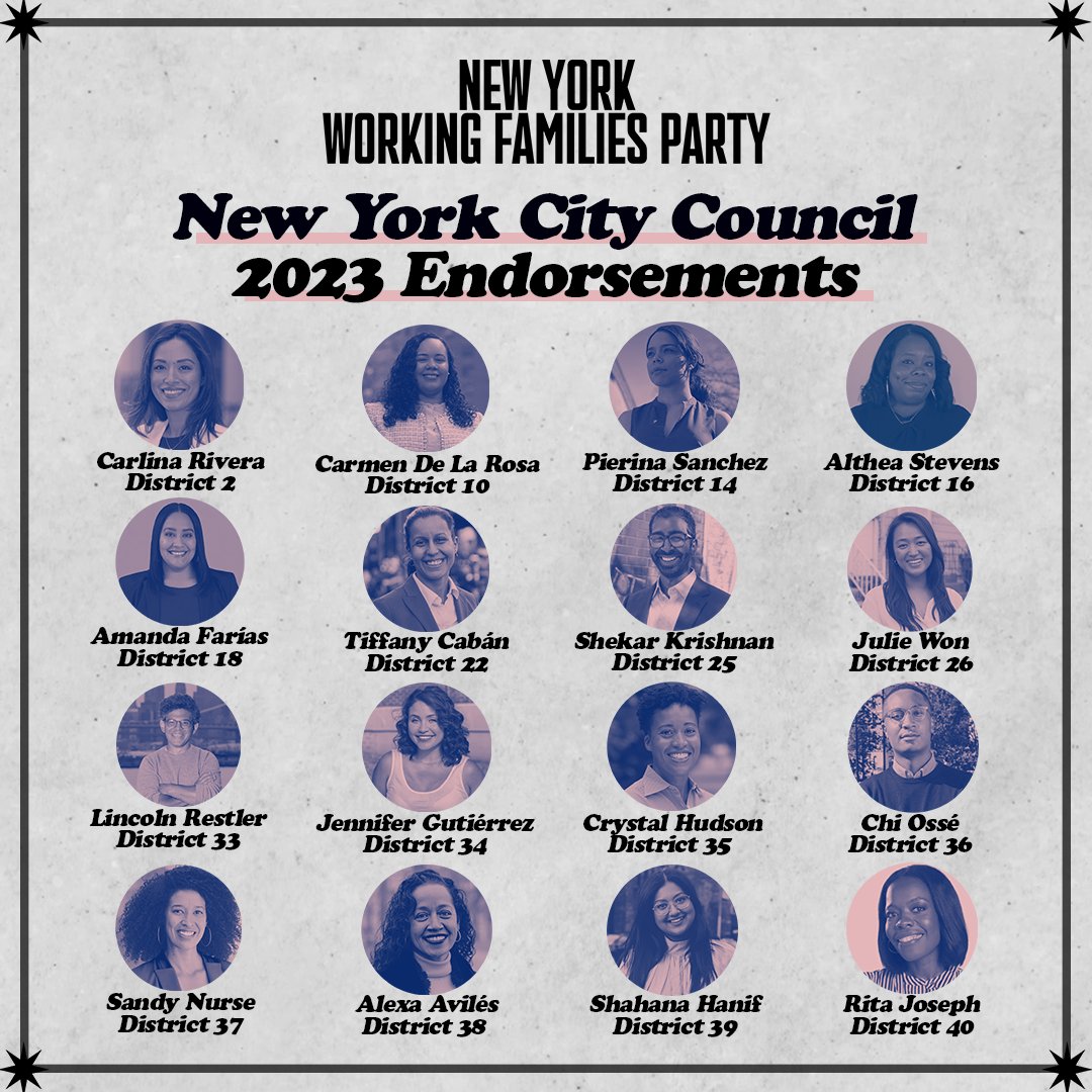NYWFP's tweet photo. We need a strong New York City Council ready to push the kind of policies that will make life better and more affordable for working families, especially with a Mayor intent on cutting public services. Today we're proud to endorse 16 candidates for NYC Council. https://t.co/3efk6eFOwx
