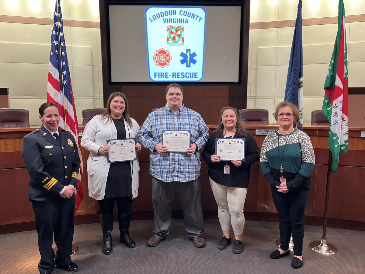 Today's celebration-recognizing three of our @LoudounFire dispatchers and one of our UFOs (not pictured) who've been promoted in the last year!! #CONGRATULATIONS to Regan, Zach, Brooke, and Charlie!!! #headsetheroes #promotion
