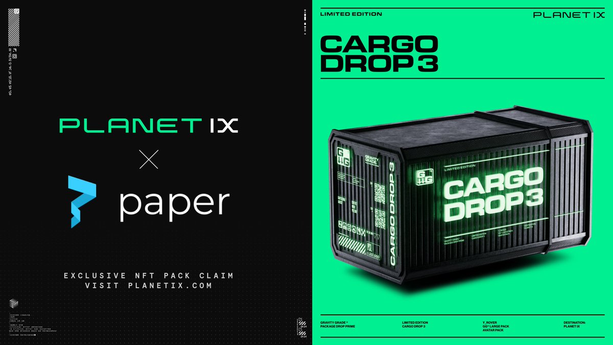 papercheckout's tweet photo. GIVEAWAY💰

@Planetix0  is the largest P2E game on Polygon. 

We’re powering their CARGO DROP 3: a pack of NFTs worth over $1000.  

To celebrate, we’re giving away 3x of their packs for free! https://t.co/ASldjfOt39