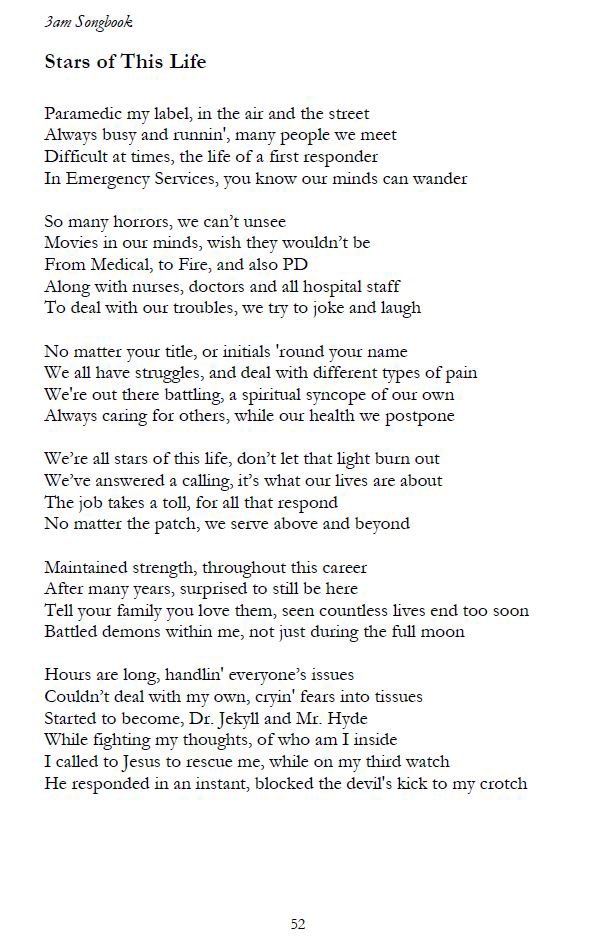 BrianJoseph777's tweet photo. #StarsOfThisLife from #3amSongbook #ShareTheLove #ReviveALL #Revival #JesusSavedMe #FirstResponders #EMT #Paramedic #FD #PD #Nurses #Doctors  #Dispatchers #ArmedForces #EMS #RescueMe #ThirdWatch  #Poetry @BrianReganComic #Blessed  #Psalm23 https://t.co/ug9fRBwTLN
