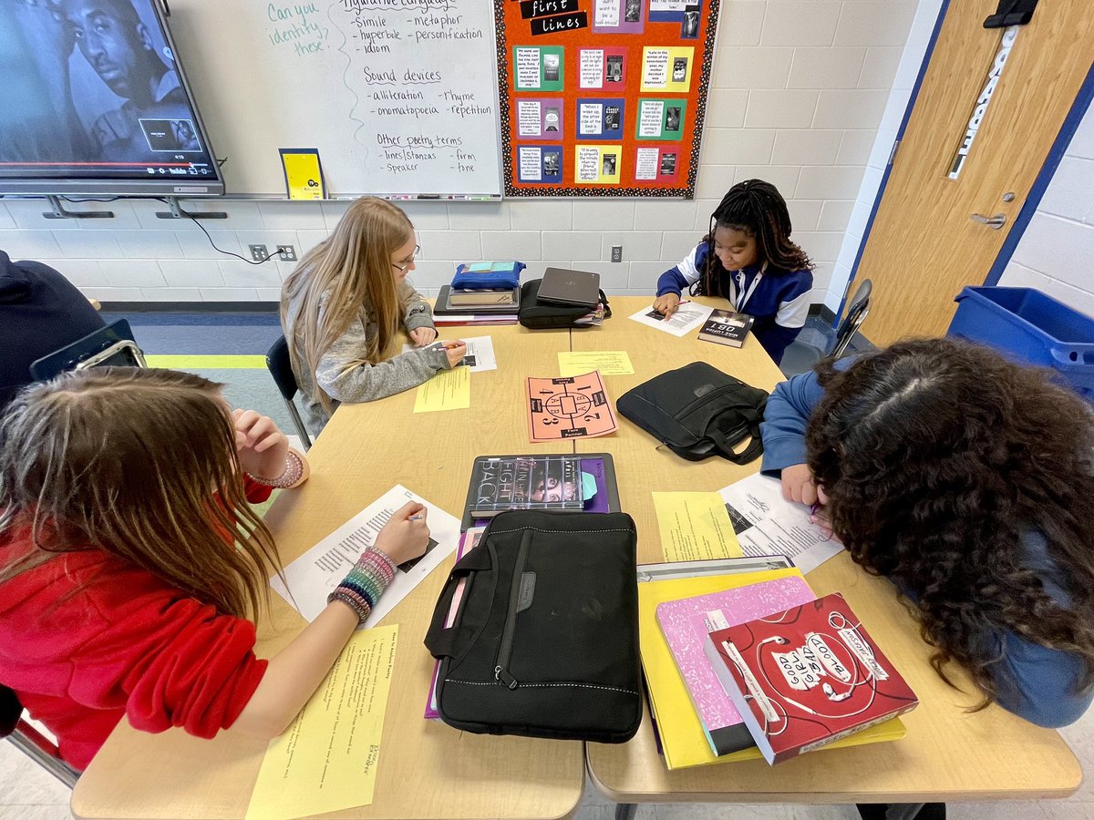 Our analysis game <a href="/Hamilton_WMS/">Wilson Middle School</a> is 💪🏻 today! 7th graders in <a href="/magrab26/">Melissa Grabel</a>’s class used their Kagan mats for a collaborative discussion surrounding Kobe Bryant’s poem, “Dear Basketball.”