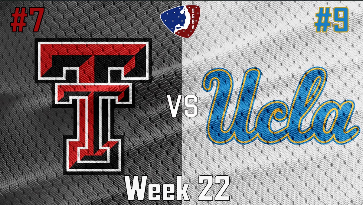 We have SGBA Week 22 action tonight with #7 Texas Tech vs #9 UCLA.  Tip off at 9pm est on TWITCH. twitch.tv/sgba2kleague <a href="/iNetworkSports/">iNetwork</a> <a href="/iNetworkEsports/">iNetwork eSports Team</a> @college_esports <a href="/GamerGrowth/">GamerGrowth</a> <a href="/SupportingStre3/">Network GG</a> <a href="/streamviewers/">I support Small Streamers</a> <a href="/JerkyProEsports/">JerkyPro eSports</a> <a href="/MiMi_Iink/">MiMi ®</a> <a href="/CaveaIO/">CAVEA</a> <a href="/RSPNnetwork/">Federal Investigation Bureau</a> <a href="/SGBAInsider/">SGBA Insider</a>