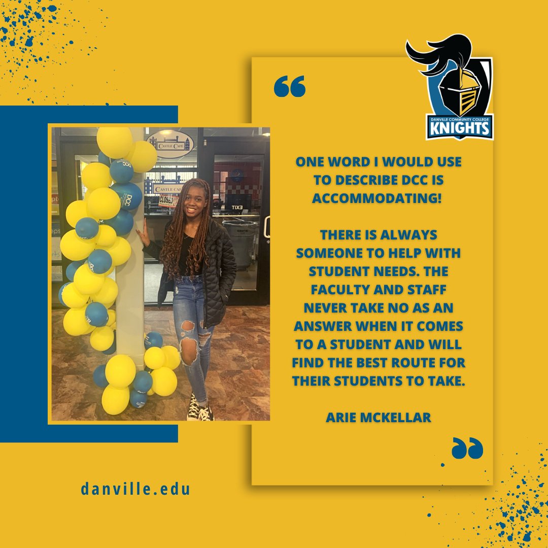 DCCPR's tweet photo. We love to hear from our students π£
Check out what Arie McKellar has to say about her experience here at DCC! π
#DCC #DanvilleCommunityCollege #DCCKnights #DCCPR #DanvilleVA #DCCStudents #GoKnights https://t.co/3C76jykepB
