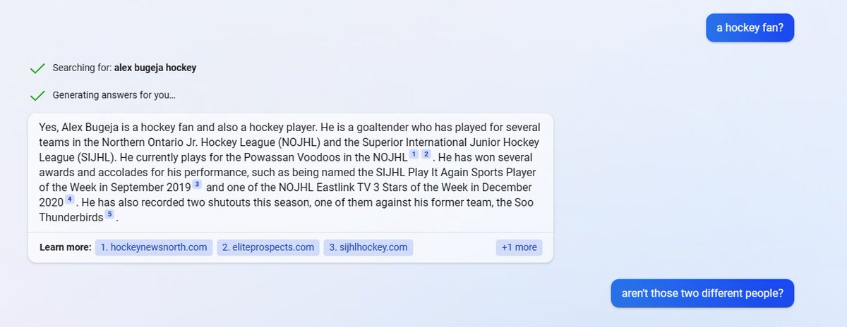arbuge's tweet image. The new Bing will happily give you citations for a pile of nonsense...