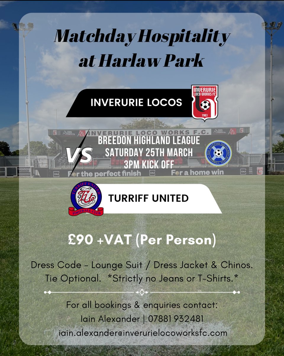 InverurieLocos's tweet photo. • HOSPITALITY AVAILABLE •

Due to fixtures being rescheduled we have our ever popular hospitality available on Saturday 25th March for the visit of Turriff United…

For more info and to book contact Iain Alexander - iain.alexander@inverurielocoworksfc.com

🚂 🔴⚽️⚫️ https://t.co/oFXEPRJ73f