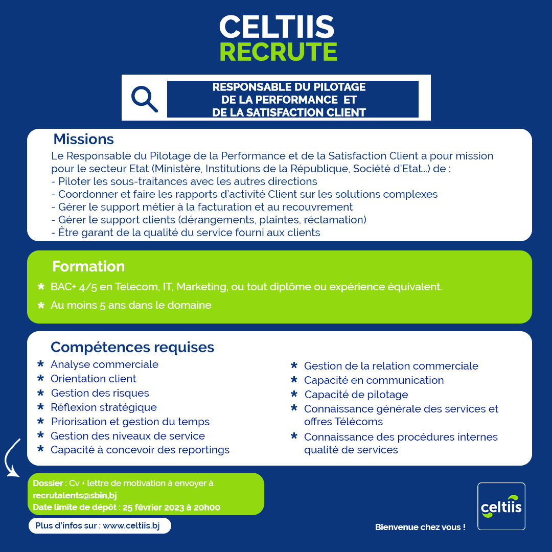 celtiisbj's tweet photo. Vous souhaitez faire partie d'une équipe dynamique et travailler sur des projets innovants ?

Nous recrutons à la Direction des Services pour l'Etat : 

- un(e) Pilote de performance
- un Responsable du Pilotage de la Performance et de la Satisfaction Client

1/2
#wasexo https://t.co/lZ1qKT3oNK