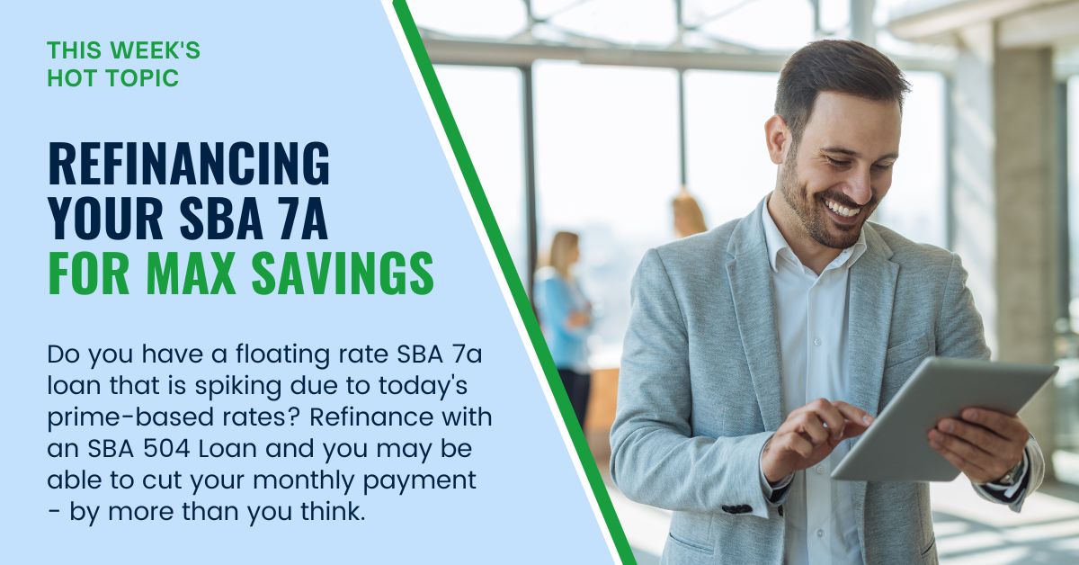 davedambro's tweet photo. What could your business accomplish by saving almost half of your interest rate each month? 

Currently, an SBA 504 Loan is running at a blended rate of 6.5% while the average SBA 7A loan is running around 10.5% 🤔 Does your business qualify? https://t.co/nvoNgbtFSA #sbaloans https://t.co/Ige8KtgfHW
