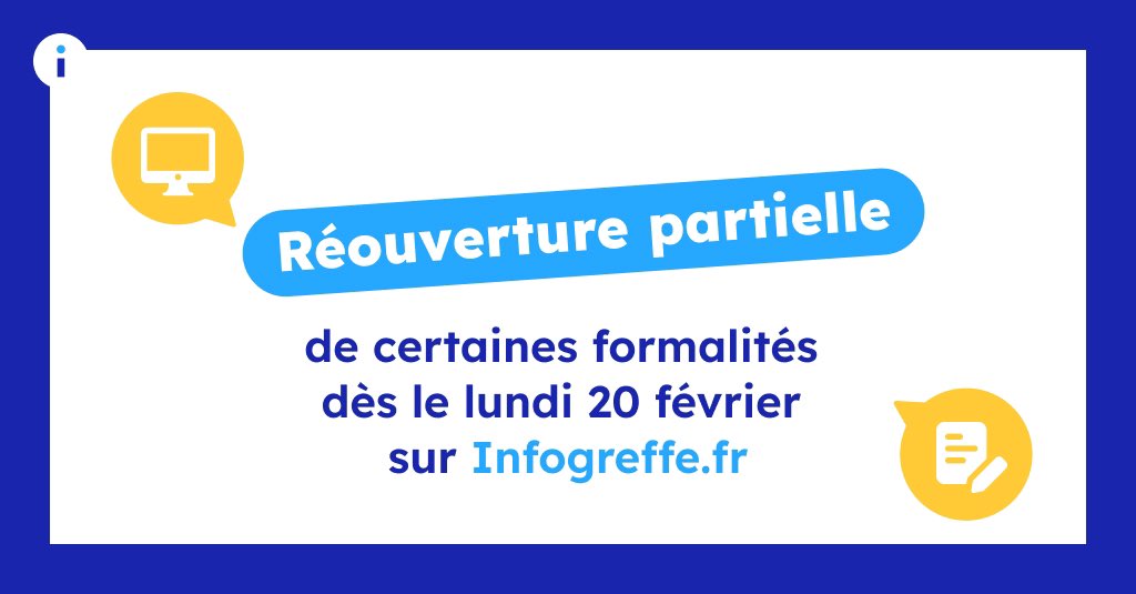 ℹ️ Réouverture partielle d'Infogreffe ℹ️

Dès le lundi 20 février, Infogreffe réouvrira partiellement son portail pour assurer la continuité du service public des formalités légales. Vous pourrez y accomplir vos formalités de modification et de radiation d'entreprises.