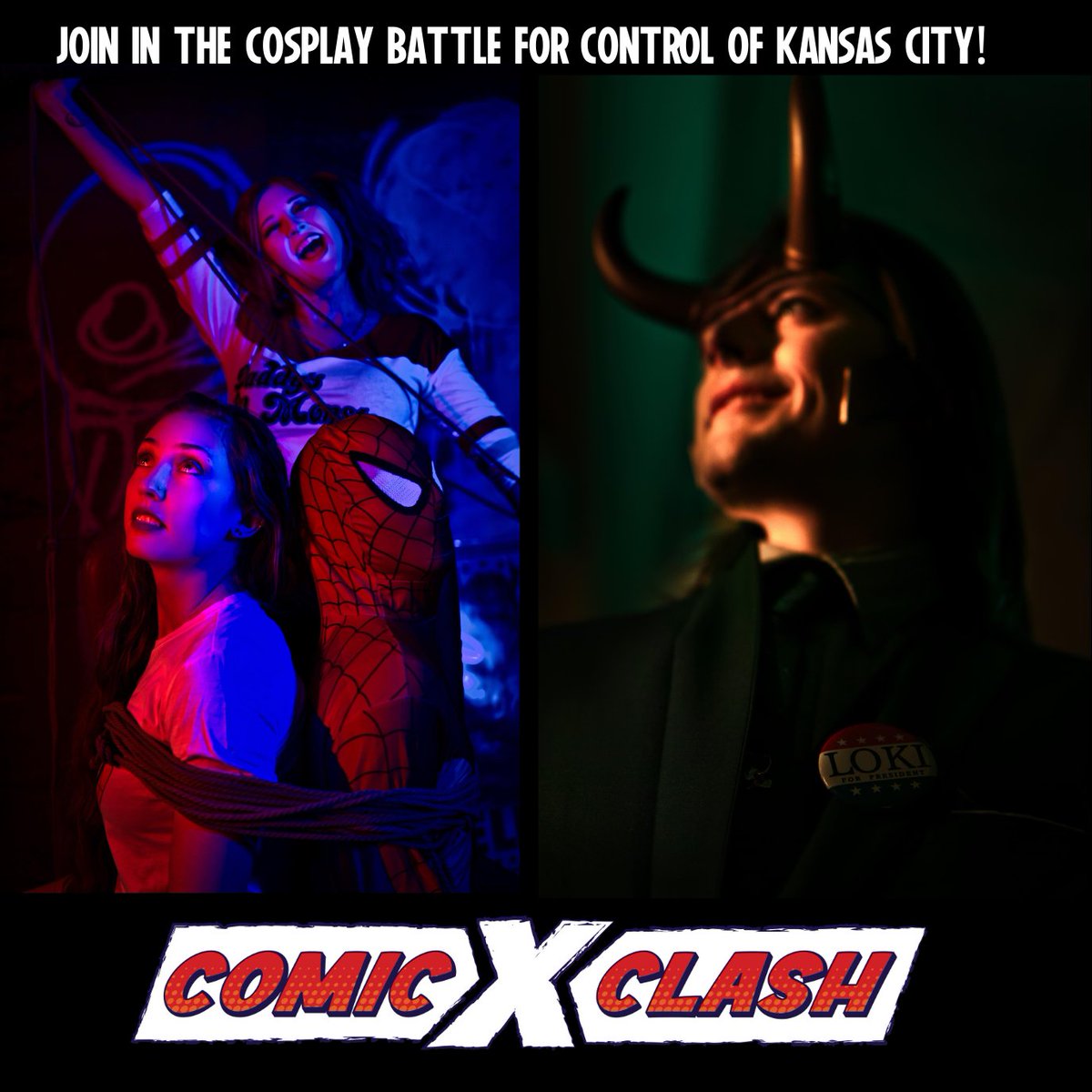 PlanetComicon's tweet photo. ⚡️ZAP! 💥POW! 💣 KABLOOM!
A battle shakes Kansas City to the core! Will you side with the villains HQ'ed at Vignettes Cocktail Bar’s SINISTER SALOON or help the heroes hidden at ReRoll Tavern’s ALTER EGO! Join #COMICCLASH and help your side win!
INFO: https://t.co/pRAyu7SQc3 https://t.co/VEOe5YFOpx