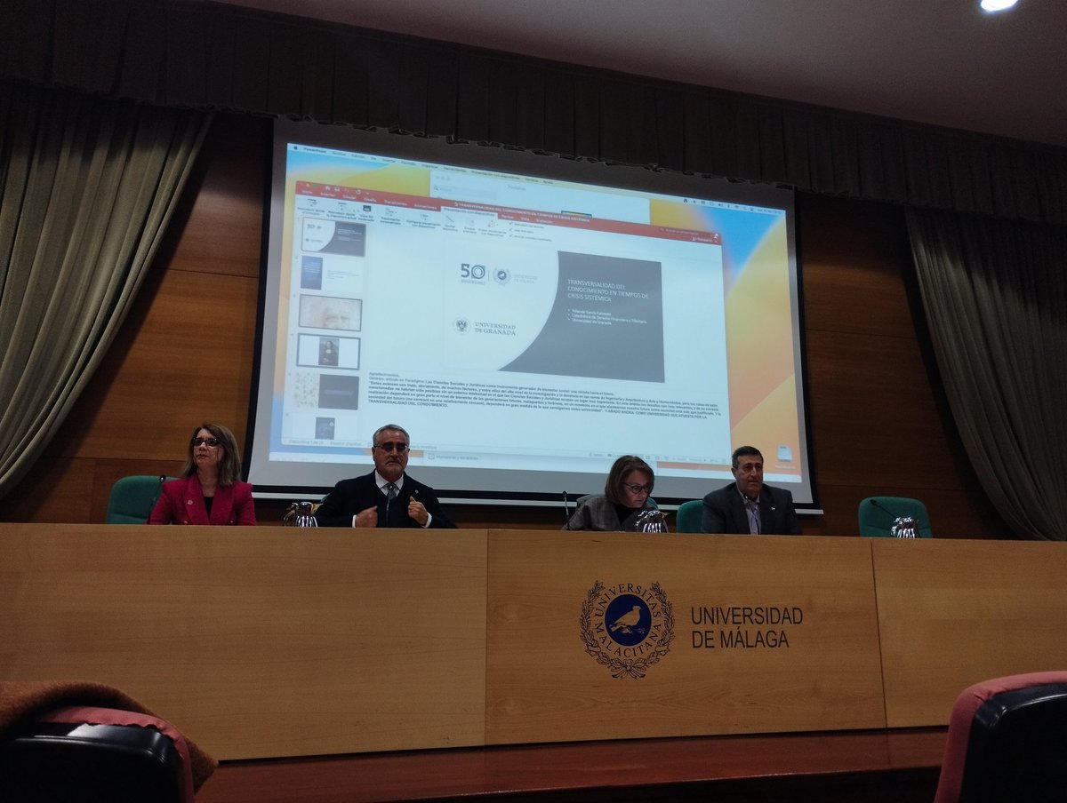 AcademiaAgp's tweet photo. "Encuentros Transversalidad del Conocimiento 2023 UMA" Transversalidad del conocimiento en tiempos de crisis sistémica, por la profesora de la Universidad de Granada Yolanda García Calvente https://t.co/el6bxwNnDR