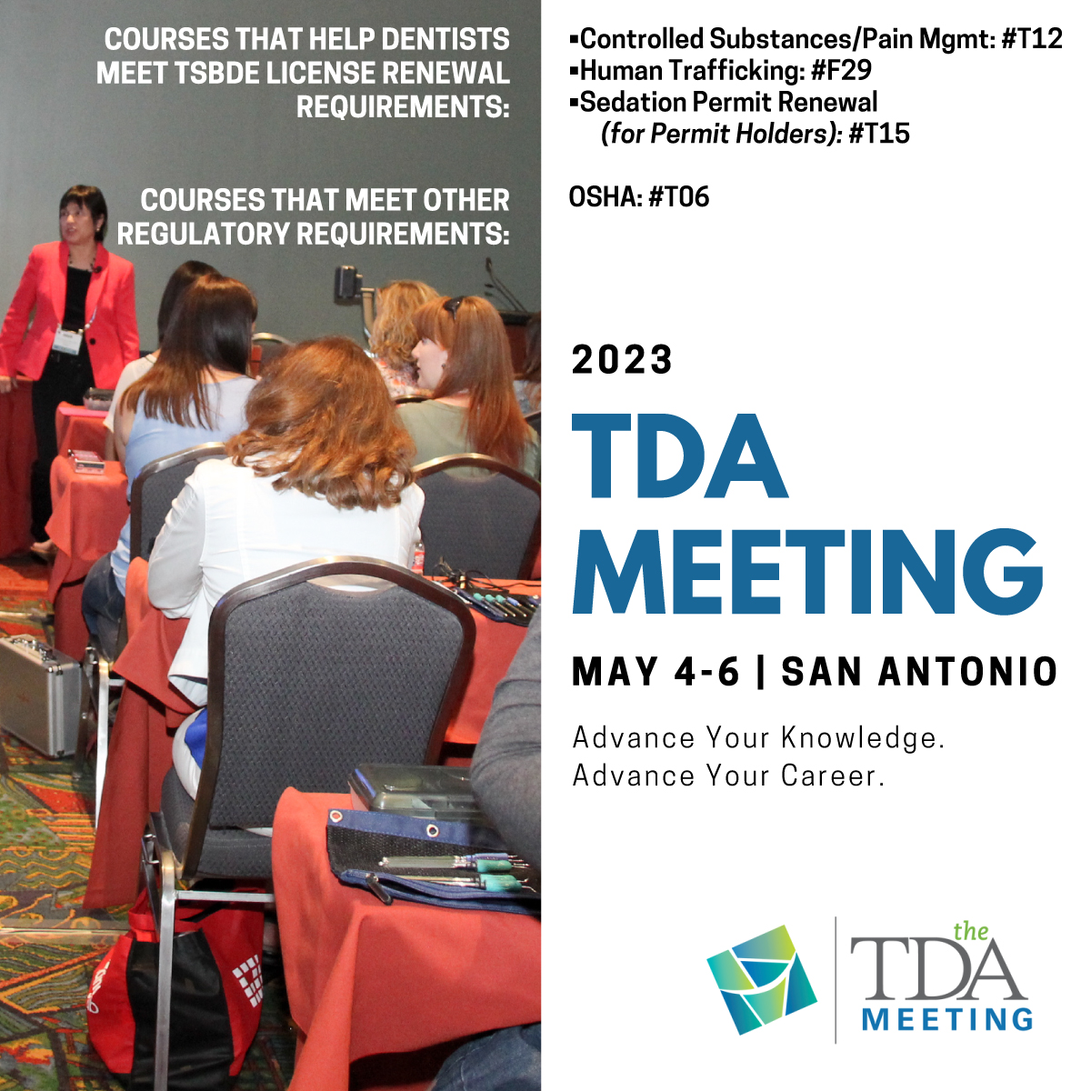 At the TDA Meeting, we have classes that help dental professionals meet requirements. Sign up today! Click here: tdameeting.com/?utm_source=so…