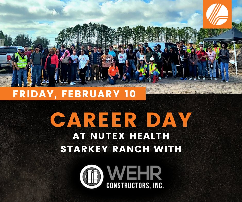 APG is proud to have participated in Career Day at <a href="/WehrConstructor/">Wehr Constructors, Inc.</a>'s Nutex Health Starkey Ranch job site on February 10. Approximately 100 high school students from various <a href="/HillsboroughSch/">Hillsborough Schools</a> High Schools were given a great perspective on the trade. Thanks to everyone involved!