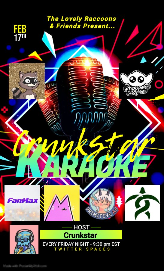 CrunkstarNFT's tweet image. Party People!!!🤩

🎇You already know, tomorrow night 9:30 pm EST. 

Crunkstar #Karaoke!🎤

Make sure to...
👍Like
♻️RT
🎶tag someone you want to hear perform tomorrow night!

See👀you ALL there!!!
