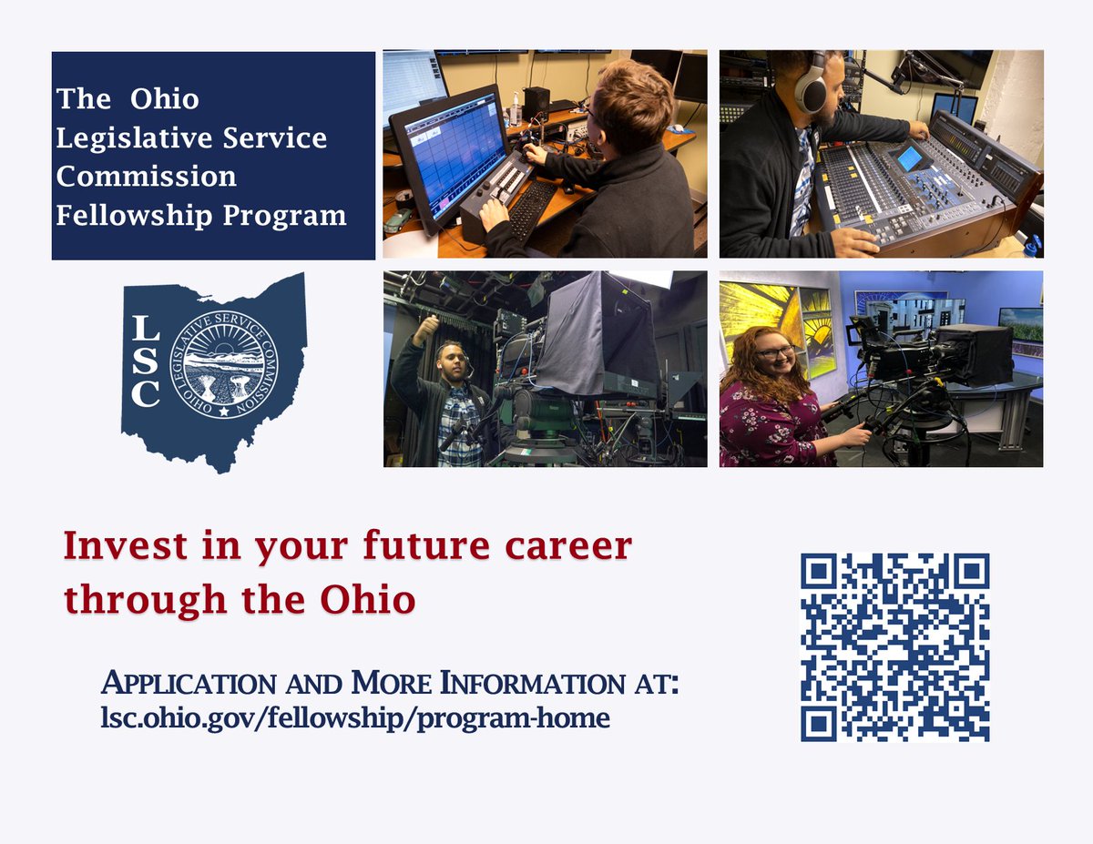 UT_GradCollege's tweet image. The Ohio Legislative Service Commission is now accepting applications for the 2024 LSC Media Production Fellowship Program!

Application links and more information can be found at lsc.ohio.gov/fellowship/pro… and ohiochannel.org.