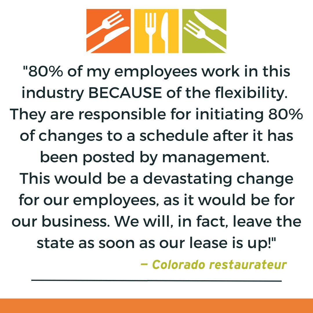 HB23-1118 (restrictive scheduling) is up for its first vote TODAY! This bill would be devastating for restaurants, their employees, their guests, and our communities. ⁠
⁠
Let this data and these stories from local Colorado restaurants explain why...