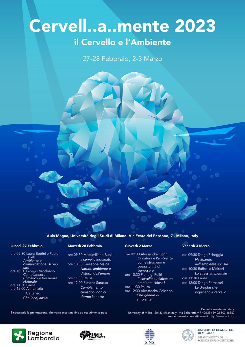 Sara Della Torre (@sdt_coach) on Twitter photo Se ti dico #Cervello 🧠 cosa ti viene in #Mente? 🤔
#Cervell..a..mente ritorna nel 2023 con un’edizione dedicata a “Il Cervello e l’#Ambiente”. 🌍 <a href="/LaStatale/">Università degli Studi di Milano</a> Se ti dico #Cervello 🧠 cosa ti viene in #Mente? 🤔
#Cervell..a..mente ritorna nel 2023 con un’edizione dedicata a “Il Cervello e l’#Ambiente”. 🌍 <a href="/LaStatale/">Università degli Studi di Milano</a>