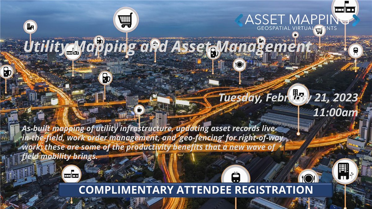 RightOfWay11's tweet image. Utility Mapping and Asset Management | Free #webinar Tue Feb 21  
Info: assetmapping.events/utility-mappin… Register for free: us06web.zoom.us/webinar/regist…
#assetmapping #utilitymapping #utilities #SUE #subsurface #gis #assetmanagement #mapping #geospatial #prostar #bad_elf #xyHt