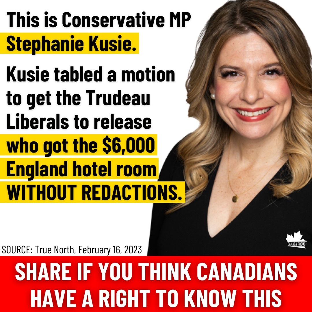 WeAreCanProud's tweet photo. Canadians deserve to know who was living large on your dime. Thank you @StephanieKusie for holding the Trudeau Liberals accountable! https://t.co/MYpHn2Iorv