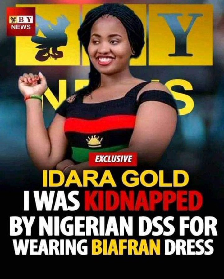 MaziIKugwu's tweet photo. Idara Gold was kidnapped and detained by the Nigeria DSS in 2021 for wearing a #Biafra regalia on her birthday photo shooting. Till today, they’ve not provided any justifiable course for her illegal arrest. 
We’re demanding her immediate release.
#ReleaseInnocentIdaraGold 
@UN https://t.co/8xO7rsrW8q