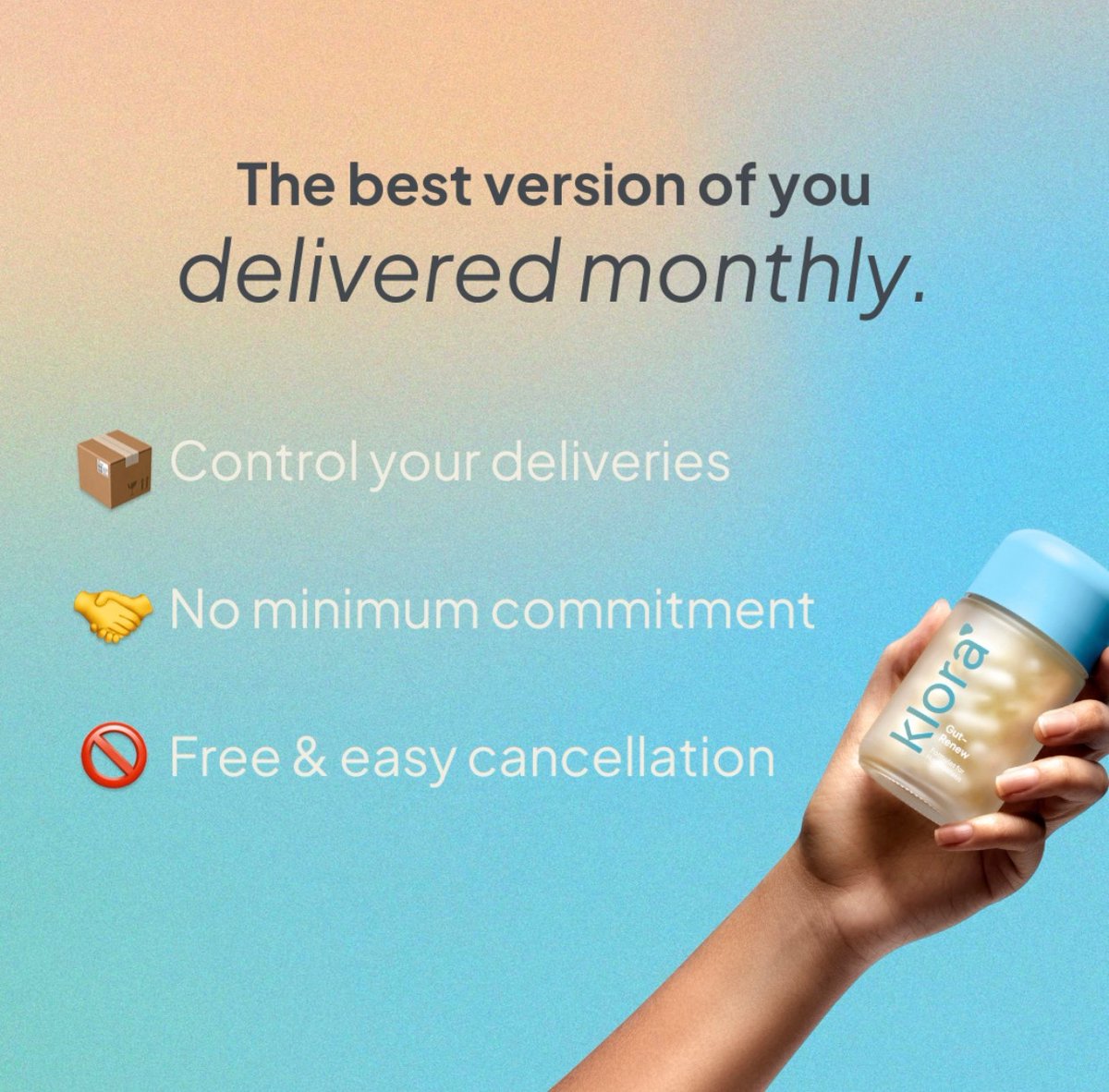 getklora's tweet image. Did you know we offer flexible delivery? 📦 This means you have control over choosing the exact day you wish to receive your monthly order! Plus there&apos;s no minimum commitment and it&apos;s free and simple to cancel! ⁠
⁠
Just another way we make getting right with your gut easy! 🥳