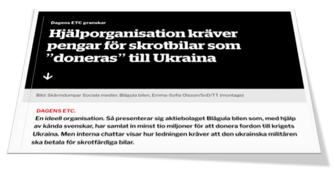 BlagulaBilen's tweet photo. @ETC_redaktionen har bestämt sig för att smutskasta oss i @BlagulaBilen. Riktigt synd, tycker vi förstås. Nedan är de frågor som ETC skickade till oss i morse samt de svar som vi skriftligt skickade till ETC.  

https://t.co/jWBptPeAao https://t.co/IB3iWTRO8K