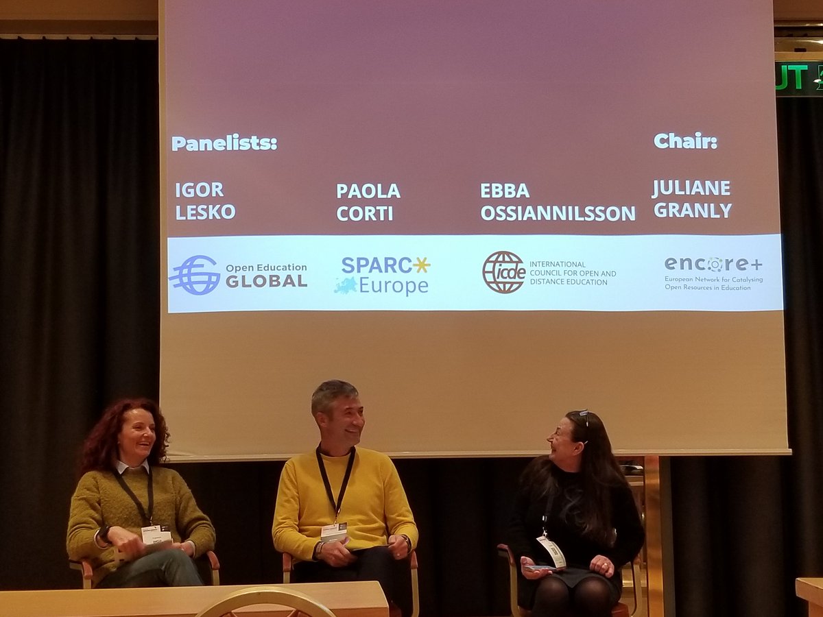 #lifelonglearning23 @icde_org #OER organizations, a panel discussion with @igor_lesko @paola5373 @EbbaOssian @juliannegranly for  @OEGlobal @icde_org @SPARC_EU strategies for scaling OER, case studies, & open network of open organizations.