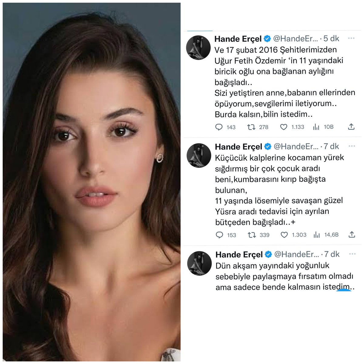 MELEK KALPLİ 👼 #HandeErçel den dün gece yapılan “Tek Yürek” gecesi ile ilgili paylaşımı : Dün akşam yayındaki yoğunluk sebebiyle paylaşmaya fırsatım olmadı ama sadece bende kalmasın istedim.. #HandeErcel #tekyürek #ortakyayın #türkiye #deprem