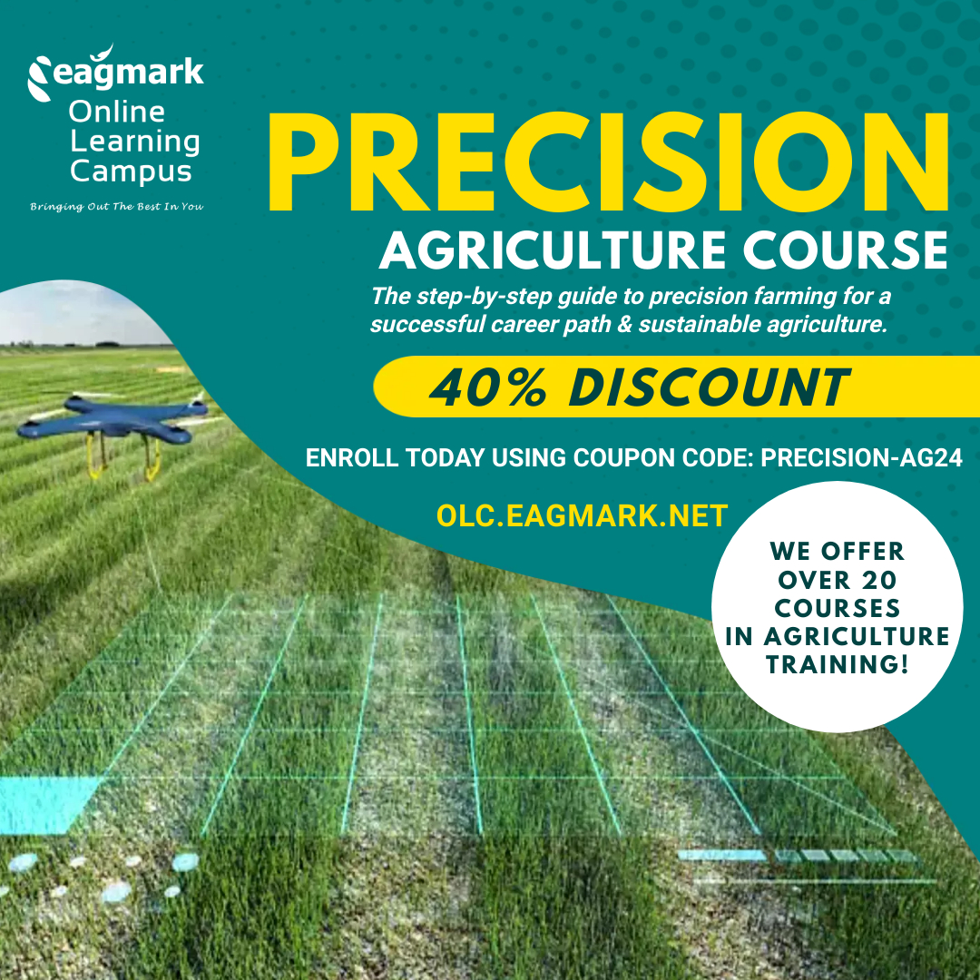 Eagmark_AgriHub's tweet photo. Enroll for the Precision Agriculture Course at https://t.co/ilKRnxWz3I &amp; gain the knowledge &amp; skills to implement precision farming techniques using the latest technology. 📈🌾

Take advantage of the extended discounts.  🌟👨‍🌾👩‍🌾 

#precisionfarming #agtech #eagmarkOLC https://t.co/zvpBB7SSop