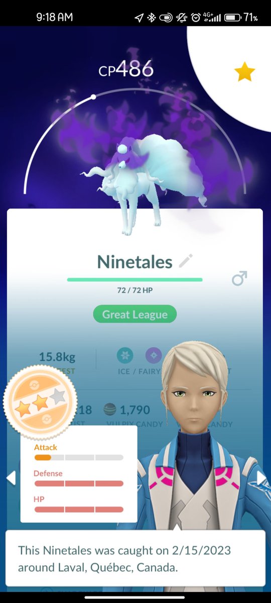 00Lyndz00's tweet photo. It took a minute to get my first shadow ice vulpix, but it was worth the wait 😍😍🤘 #PokemonGO #Shadowpokemon #PvpIV https://t.co/cYKVuVreIw