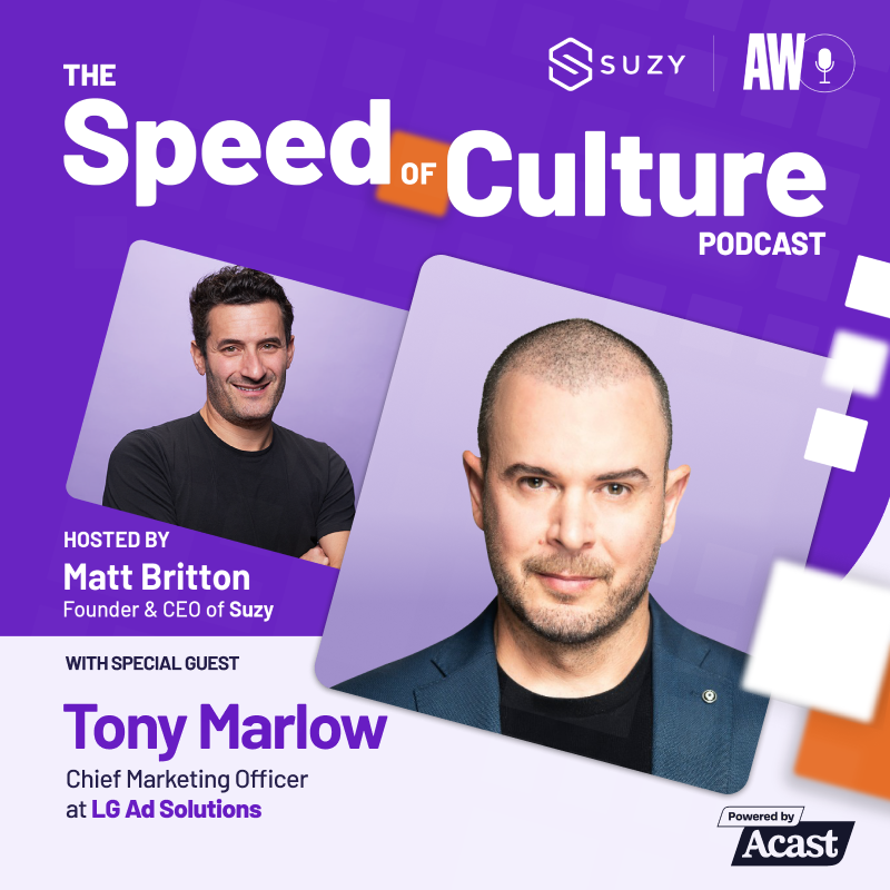 AskSuzyBiz's tweet photo. Why do 70% of US CTV viewers prefer ad-supported models? On this episode of The Speed of Culture, @tonytonymarlow, Chief Marketing Officer at @LG_Ad_Solutions joins host @MattyB to discuss the "Big Shift" in TV. 🎧 Listen now! @Adweek #thespeedofculture #lg #CES2023