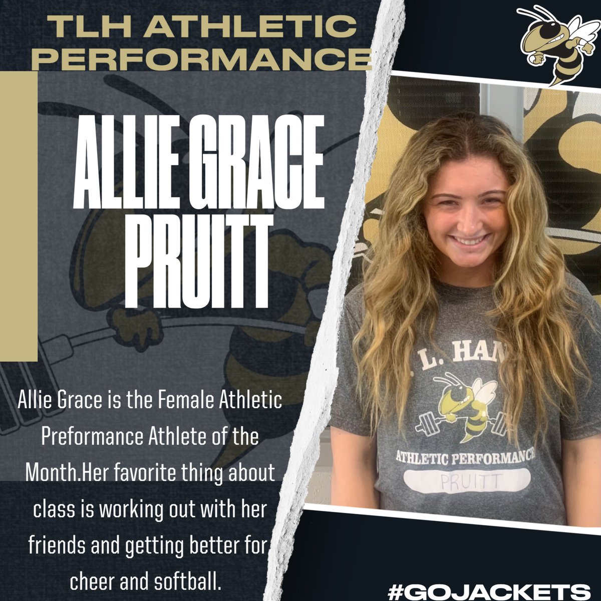 TLH_Updates's tweet photo. Congrats to our February Female Athletic Performance Student of the Month, Allie Grace Pruitt. She continues to work hard in the class to improve our softball and cheer programs. @tlhanna_ad https://t.co/DsVdg01CFe