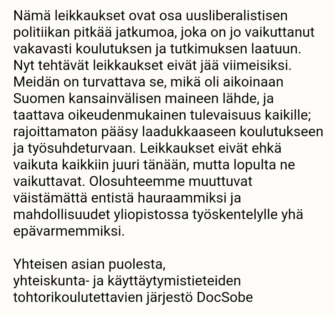 DocSoBe's tweet image. DocSoBe vastustaa UTU:n budjettileikkauksia! LUE LISÄÄ TÄSTÄ 👇 #UTU #utugs #yhteiskuntatieteellinen #UniTurku #turunyliopisto #opettajankoulutus #väitiös