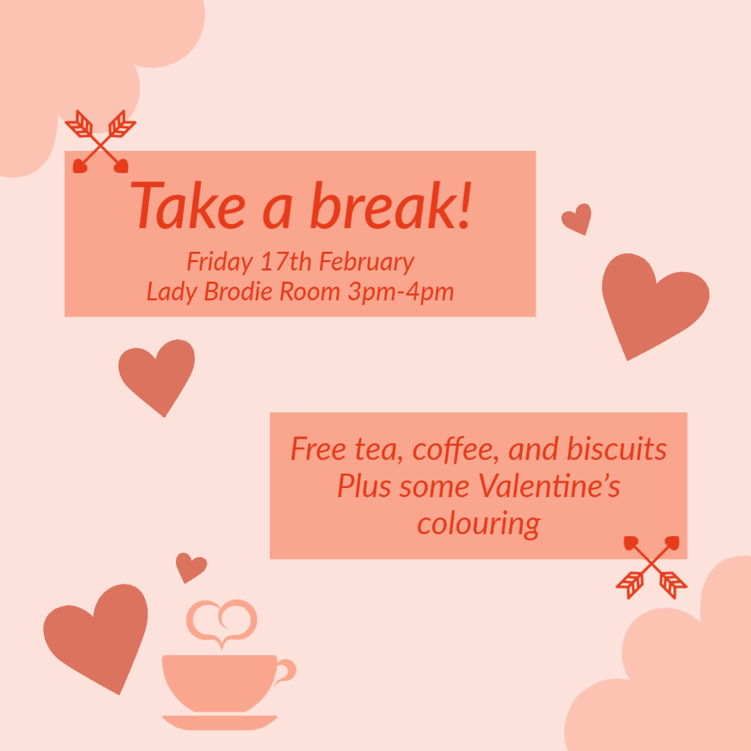 Our next tea break is tomorrow (Friday 17th February) in the Lady Brodie Room from 3pm-4pm. Come say hi, grab some tea, coffee and biscuits and do some Valentine's Day colouring to relax!

#teabreak #sthildascollege #oxfordcolleges #oxfordlibraries #universityofoxford