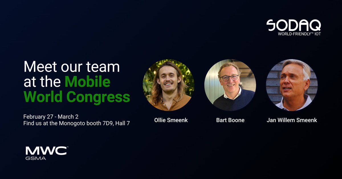 Our team will be attending the Mobile World Congress in Barcelona from February 27 until March 2. Are you going to be there? Come by at the Monogoto booth 7D9, Hall 7, or secure your spot already to meet with us here: hubs.ly/Q01CBj7V0.

#MWC2023 #SODAQ