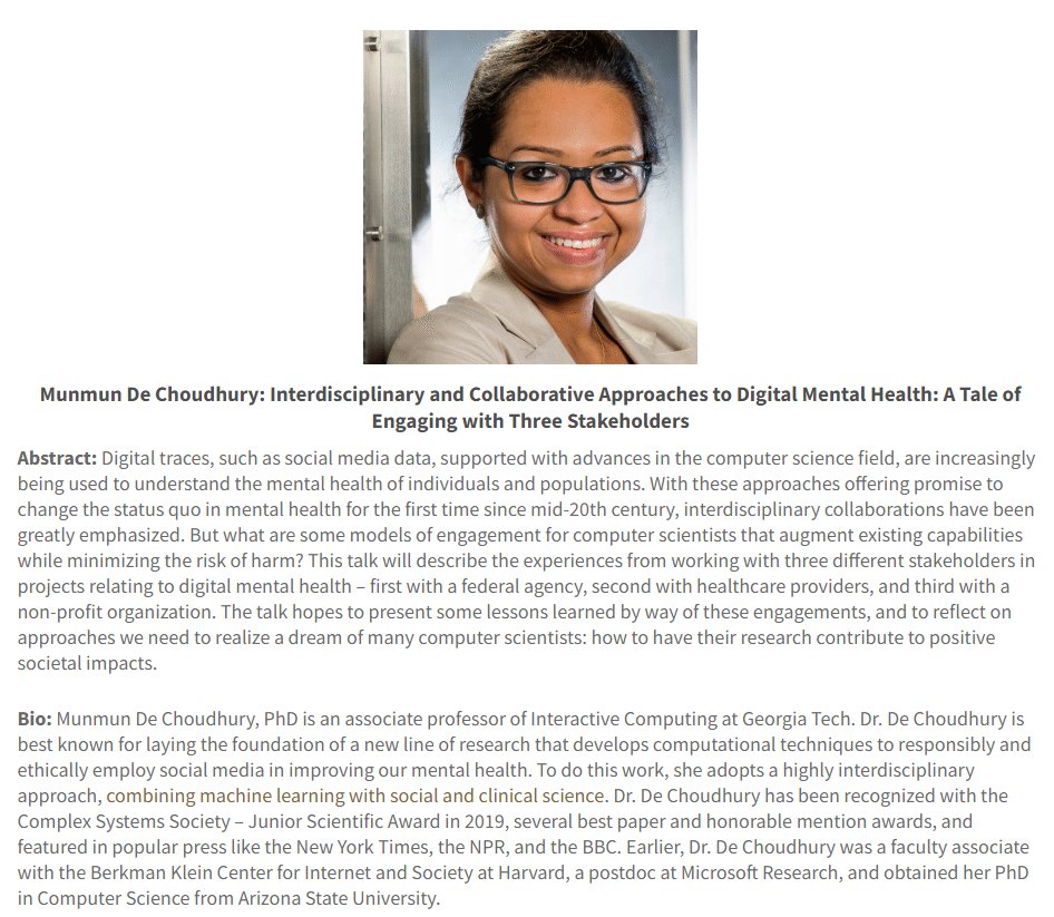 UIowaCS's tweet photo. 🥳 Congrats @munmun10 on this #SIGCHI #SocietalImpact #Award! And a #TBT 🙏 for presenting at 2021 @uiowa #ComputingConference  [This year's 2/24-25 event deets @ https://t.co/yHQ7o7GDw4 😉] #CSforGood https://t.co/QaveGEooqH