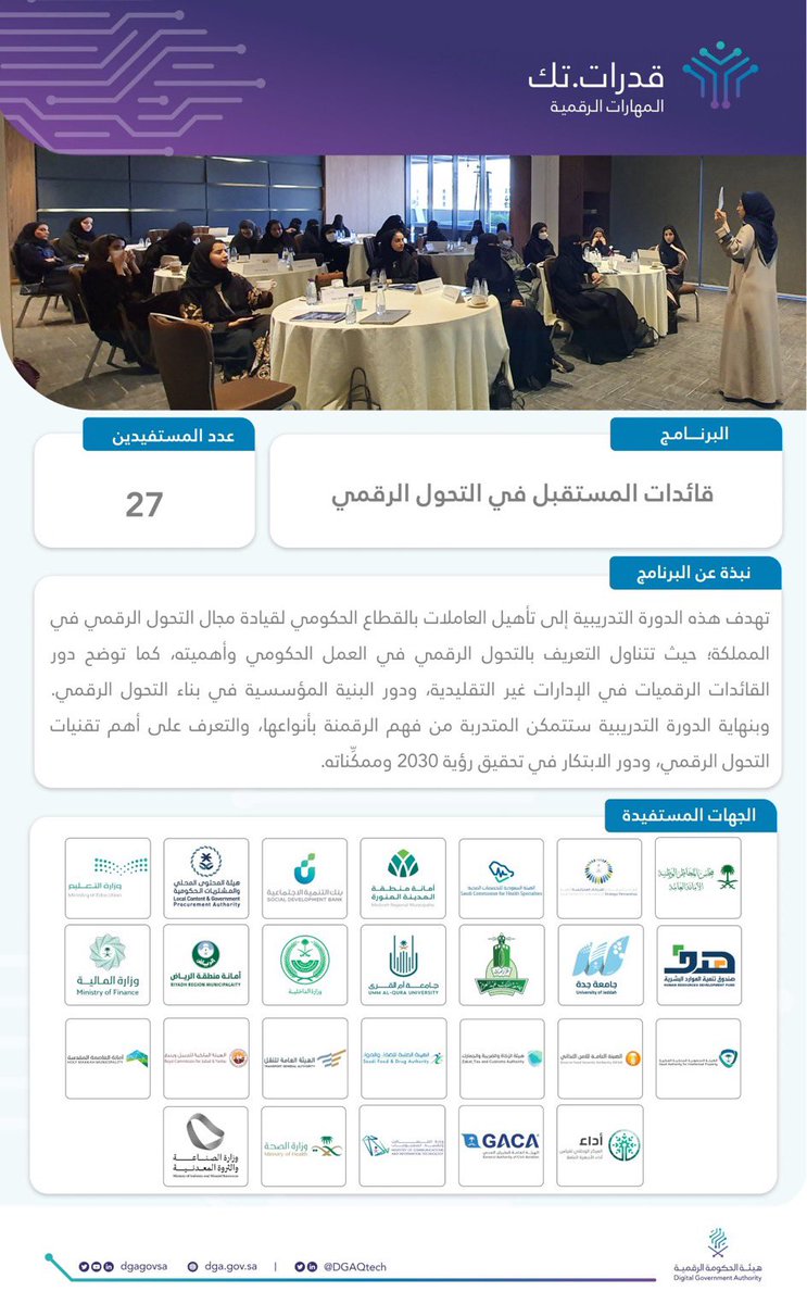 AFAJ2030's tweet photo. تشرفت بكوني أحد المستفيدات من البرنامج التدريبي" قائدات المستقبل في التحول الرقمي"الذي ينظمه @DGAQtech احد مبادرات هيئة الحكومة الرقمية @DgaGovSa 

برنامج ثري؛ومدربة رائعة ومتمكنة @iwesam 

شكرًا لكم جميعًا🙏 https://t.co/JNfNBxIjUp