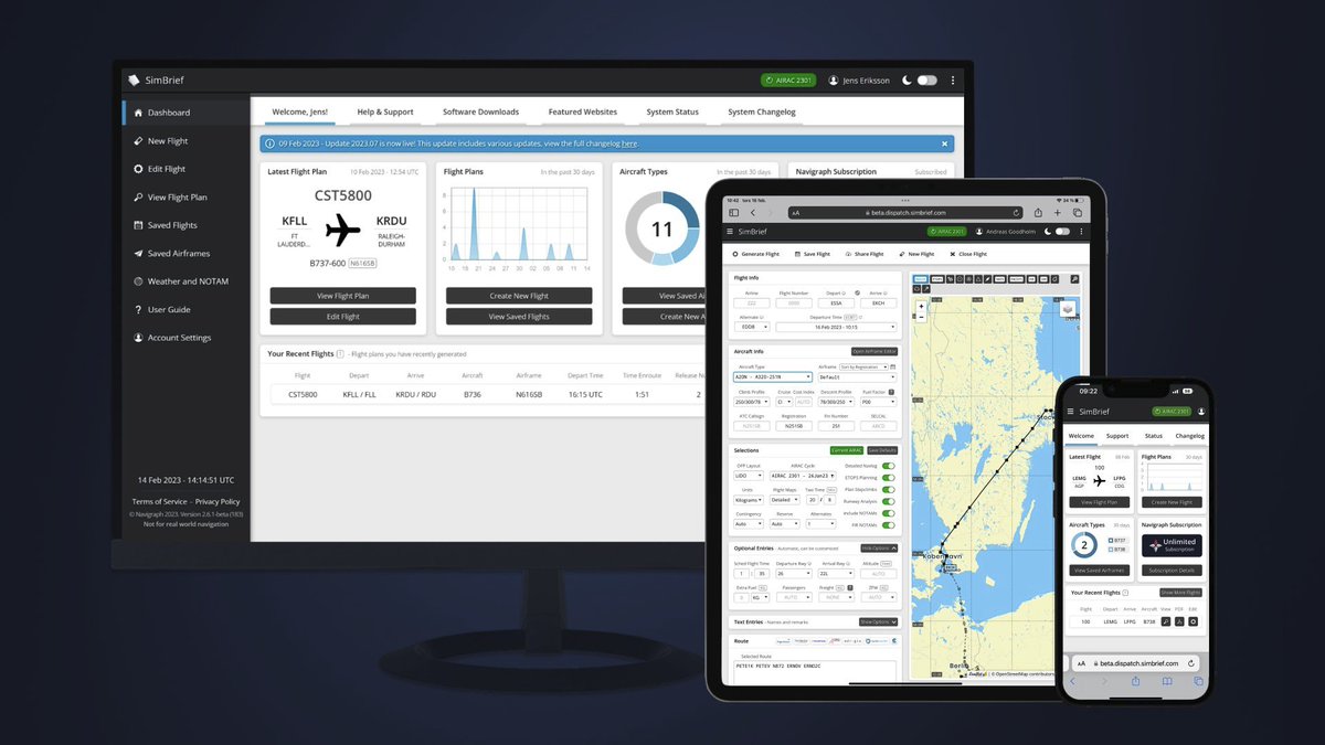 simulavuelonoti's tweet image. #Navigraph renueva la interfaz de usuario (es decir, el aspecto visual) de #SimBrief: