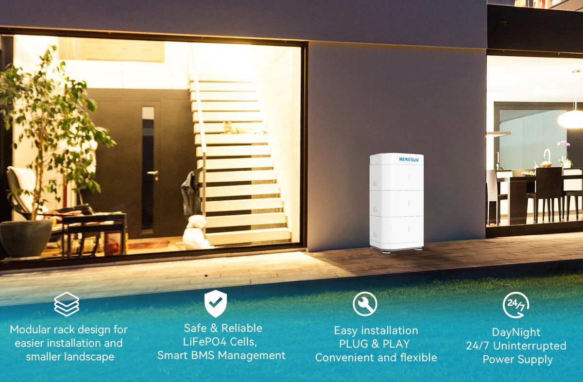 How to easily manage your own energy?#MeritSun patented a stacked plug-and-play power ESS energy system with higher #power and reliability.Its modular design allows for flexible power selection and expansion,making it an ideal #energy storage solution for homes and businesses🙋