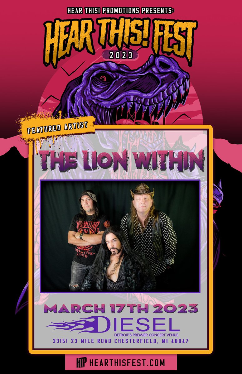 LionWithinMusic's tweet photo. Fri Mar 17 THE LION WITHIN performs at @HTPmusicpromo Hear This! Fest at @DieselLoungeMI Chesterfield MI! #gig #hearthisfest #festival #concert #livemusic #music #rockband #liveperformance #band https://t.co/Im9SPKe92v